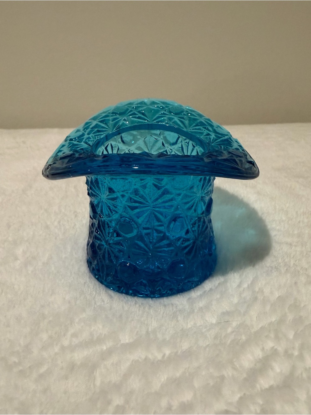 Teal Blue Pressed Glass Decorative Accent - Textured Starburst Design